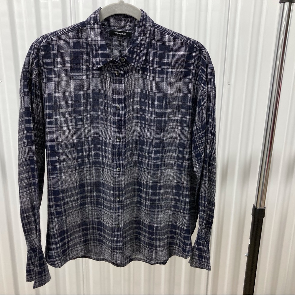 Madewell Navy and White Plaid Button-Up Shirt